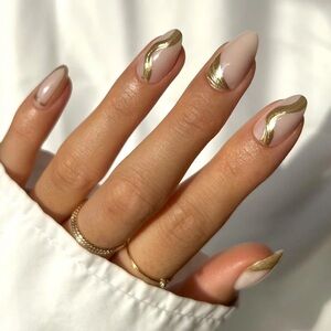 New Glamnetic Reusable Press-On Nails in Nude with Gold Accent Material Girl